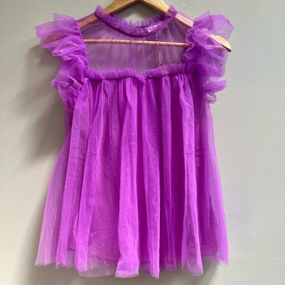 Umgee Tops - Umgee Purple Tulle Lined Mock Neck Sleeveless Blouse Feminine NEW Medium